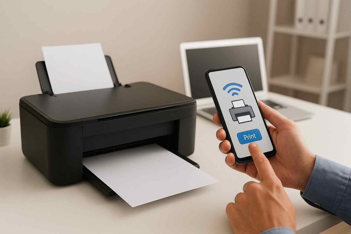 minh họa kết nối máy in với wifi và điện thoại thông minh – gscom