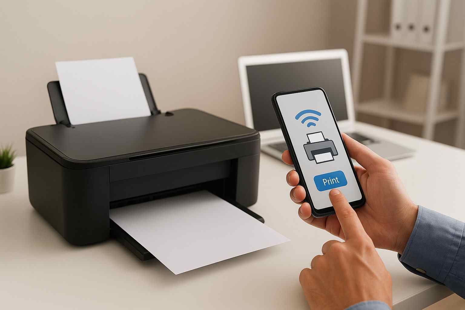 minh họa kết nối máy in với wifi và điện thoại thông minh – gscom