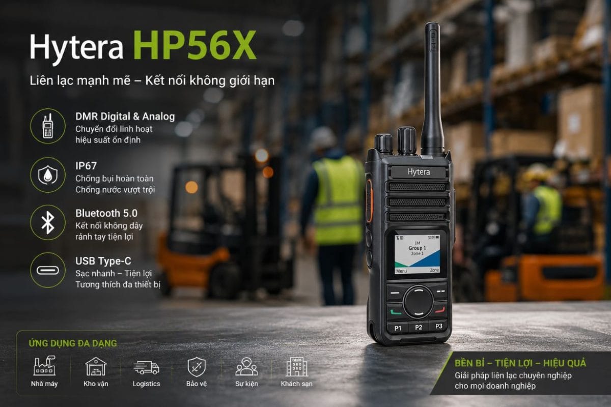 hytera hp56x bộ đàm dmr ip67 bluetooth usb c chính hãng