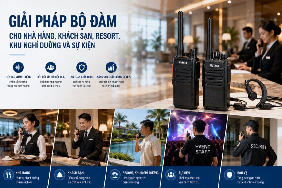 Giải pháp bộ đàm cho nhà hàng, khách sạn, resort, khu nghỉ dưỡng và sự kiện giúp liên lạc và điều phối công việc hiệu quả